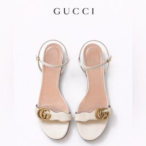 Gucci GG Double G Marmont Sandals White Ankle Strap Size 39 - US size 8.5/9